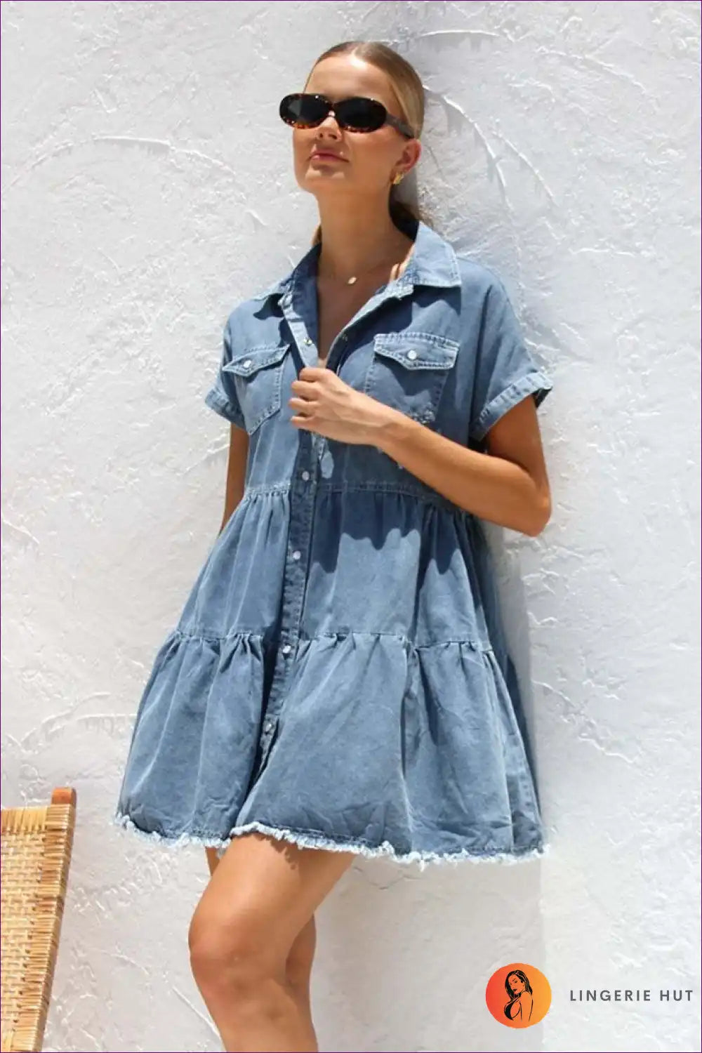 Levoire | Rentoa Denim A-ligne Robe – Style d'été sans effort Bleu
