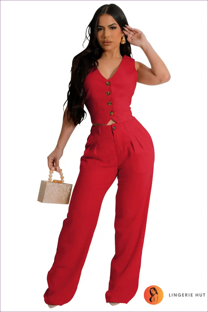 Levoire | Rento V-encolure bouton set - Style d'été sans effort Rot