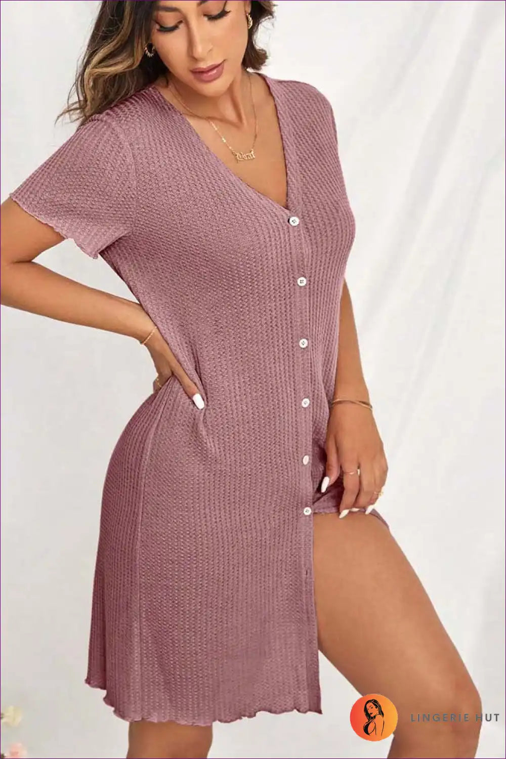 Levoire | Rento V-neck robe de nuit – Simplicité estivale Rose foncé