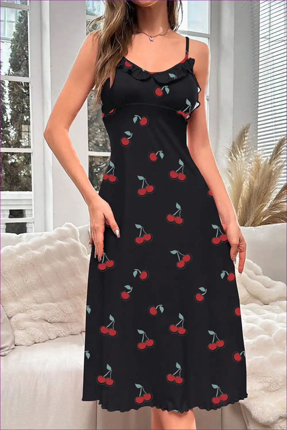 Levoire | Charmant motif cerise chemise de nuit - De doux rêves en attente Noir