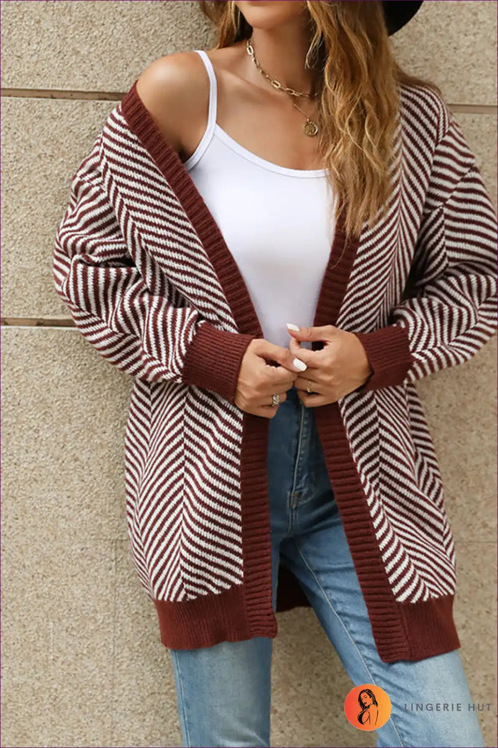 Levoire | Cardigan ouvert à rayures Chevron - Confortable Élégant Rе