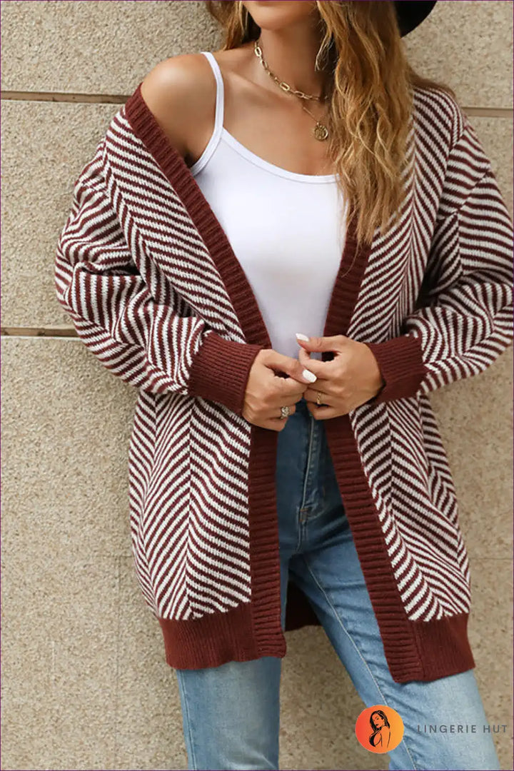 Levoire | Cardigan ouvert à rayures Chevron - Confortable Élégant Rе