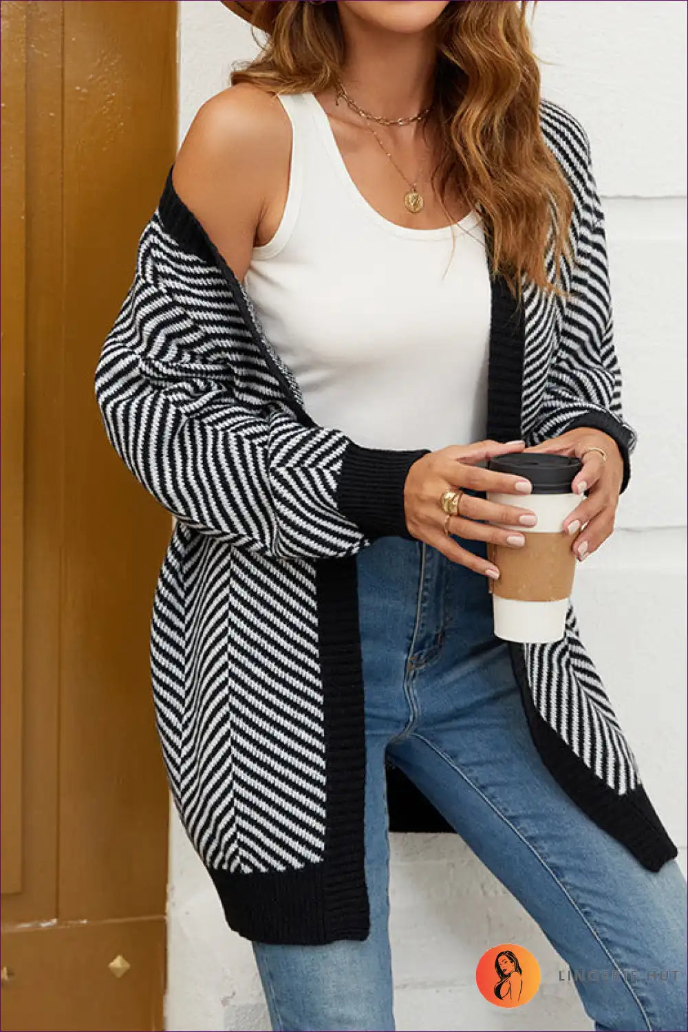 Levoire | Cardigan ouvert à rayures Chevron - Confortable Élégant Moni