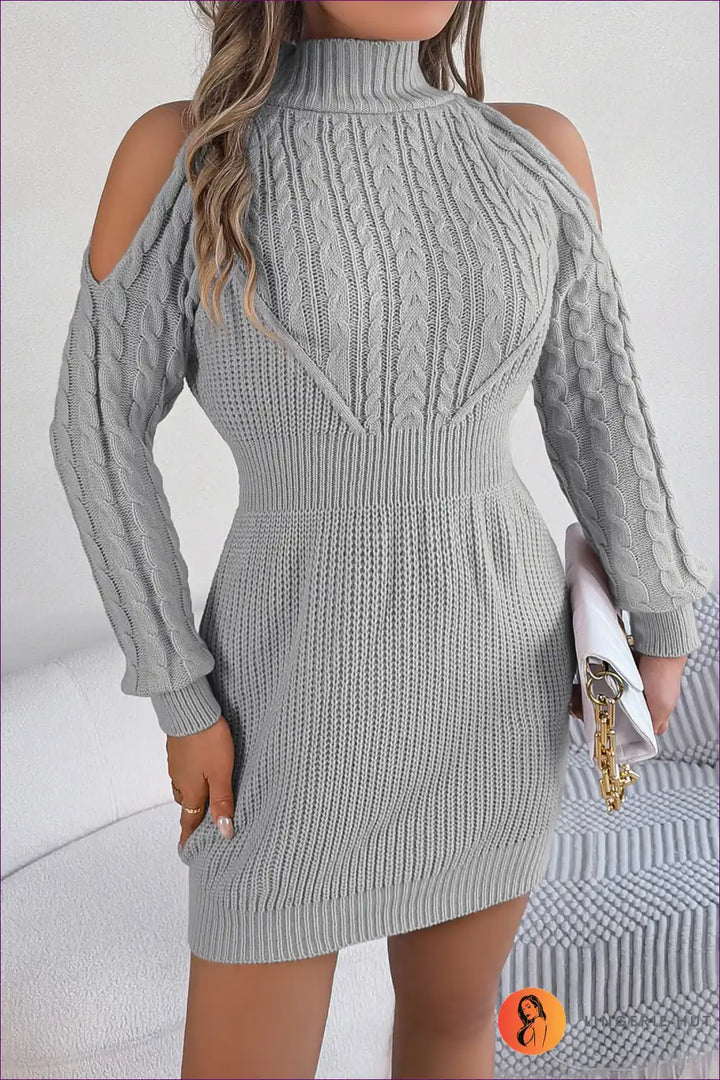 Levoire | Chic Cold-Shoulder Robe en Tricot – Le confort rencontre le glamour Gris