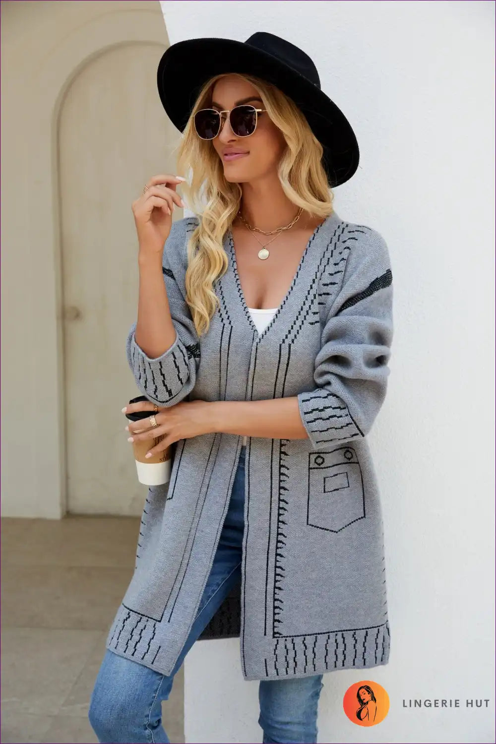 Levoire | Cardigan en tricot élégant à l'avant ouvert - style décontracté sans effort Gris