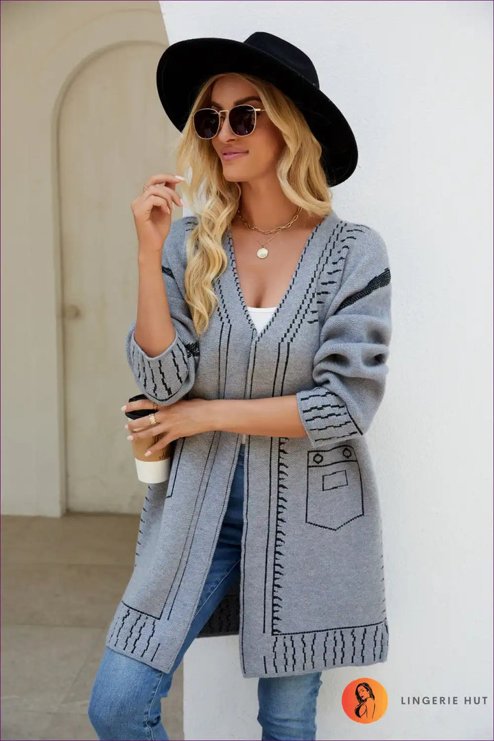 Levoire | Cardigan en tricot élégant à l'avant ouvert - style décontracté sans effort Gris