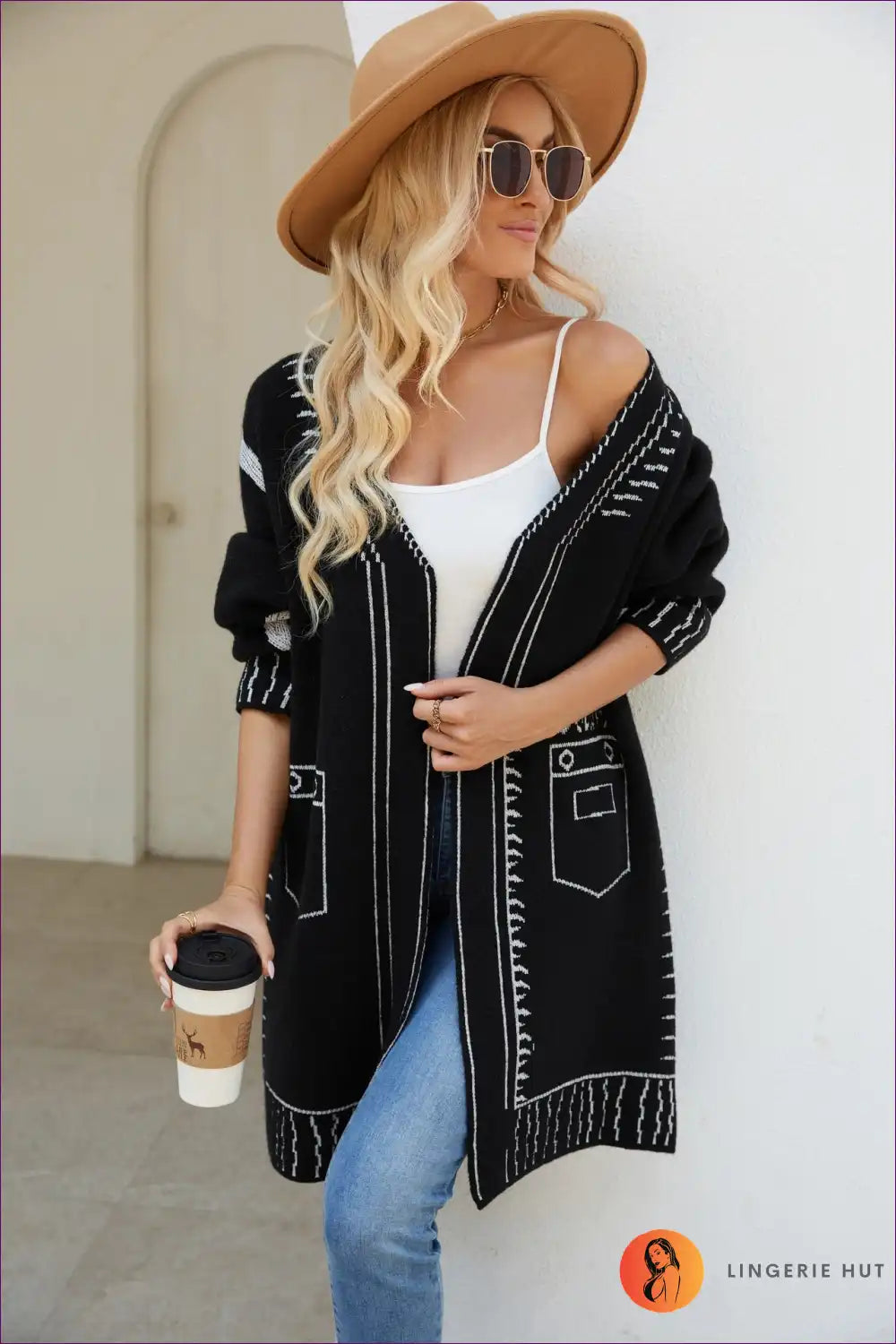 Levoire | Cardigan en tricot élégant à l'avant ouvert - style décontracté sans effort Noir