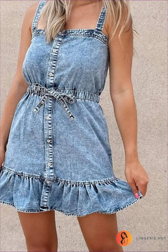 Levoire | Robe Camisole Denim Froncé Élégante – Magie d'Été
