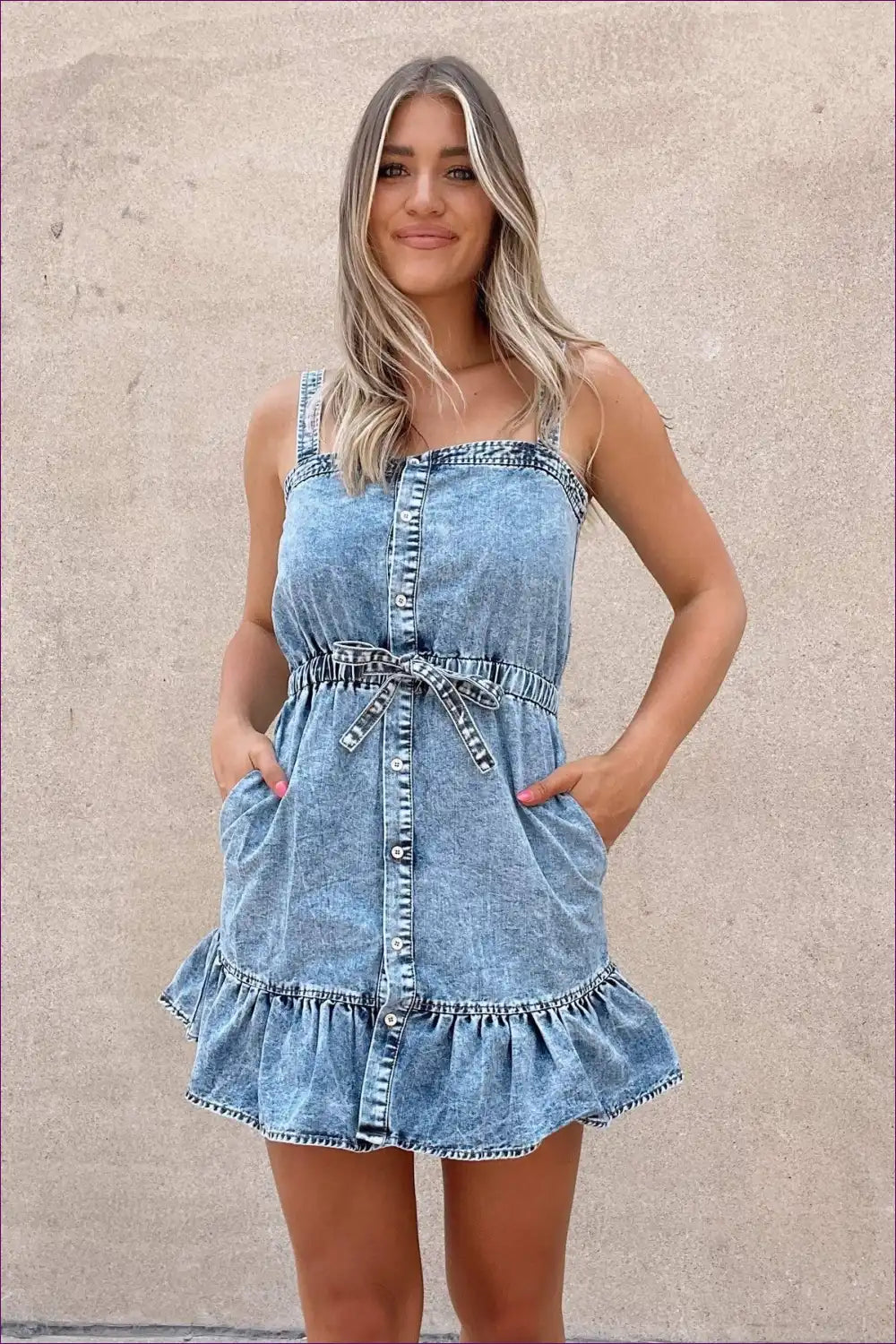 Levoire | Robe Camisole Denim Froncé Élégante – Magie d'Été Bleu clair
