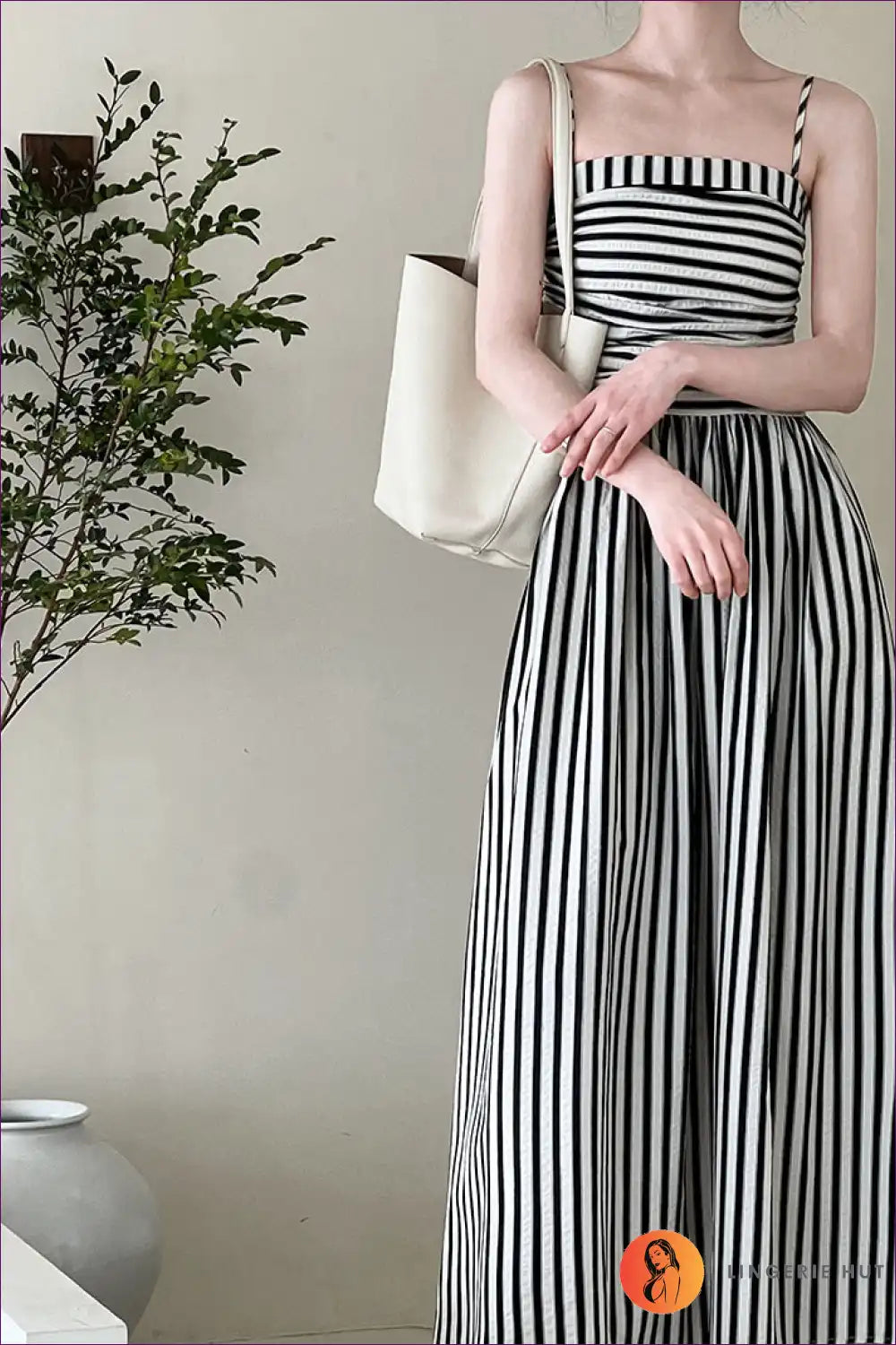 Levoire | Robe midi rayée élégante | Élégance sans effort Noir