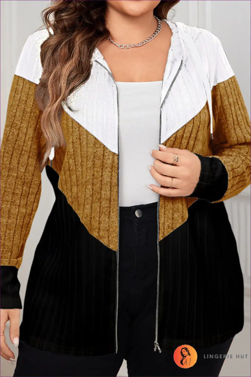 Levoire | Bloc de Couleur Sweat à Capuche zippé – Tendance Plus-Size Loisirs Couche