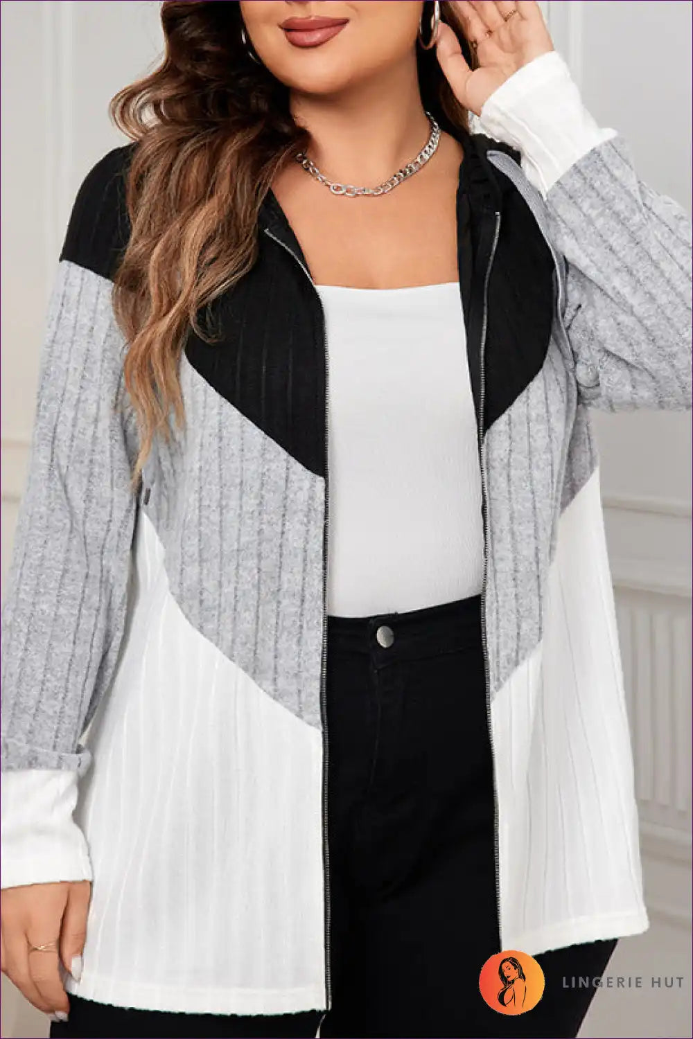 Levoire | Bloc de Couleur Sweat à Capuche zippé – Tendance Plus-Size Loisirs Couche
