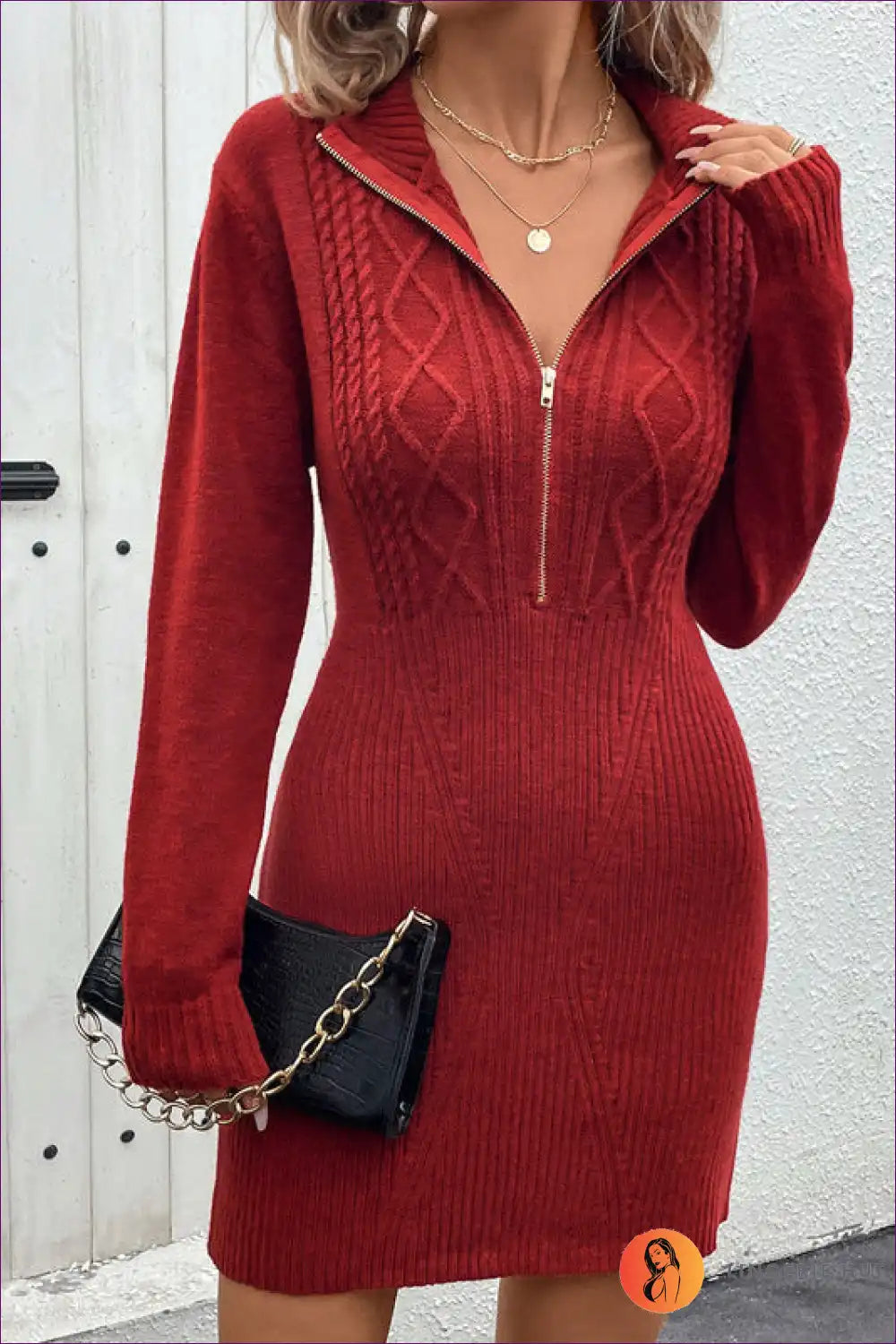 Levoire | Crimson KäCable-knit Zip-Front Pullover Robe - Confortable Élégant Rot