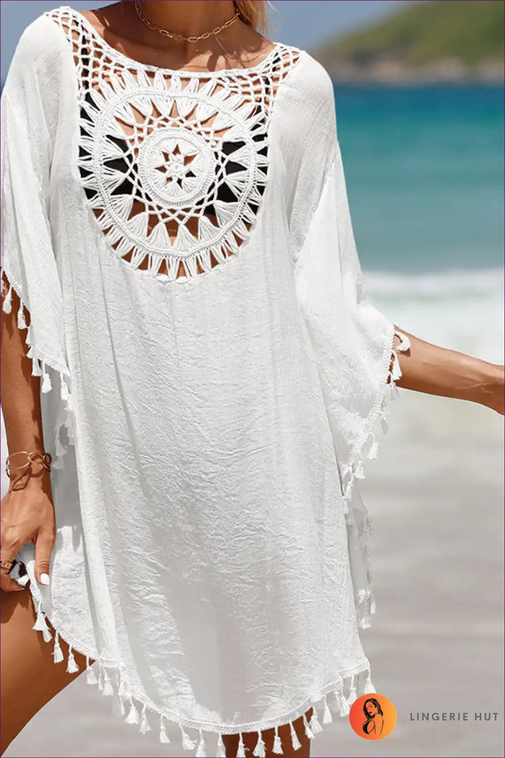Levoire | Chapeau de plage en crochet Hapsu – Style de plage Boho Une taille Blanc
