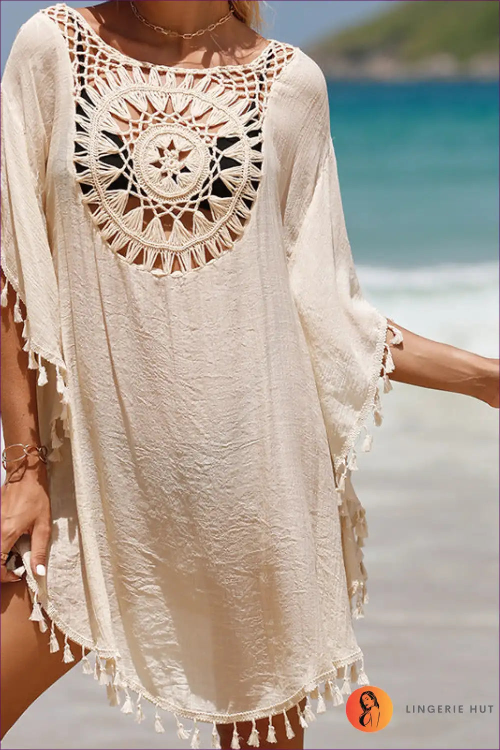 Levoire | Chapeau de plage en crochet Hapsu – Style de plage Boho Une taille Abricot