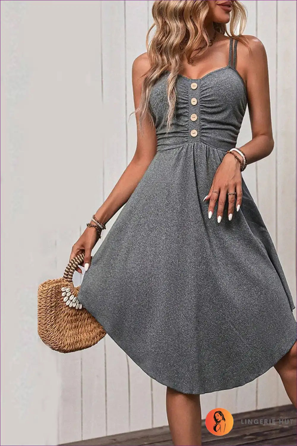 Levoire | Robe d'été avec joli bouton à l'avant - Élégance sans effort Gris