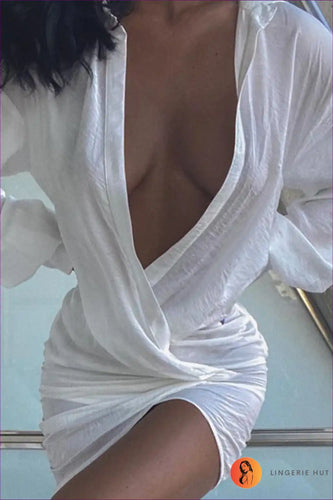 Levoire | Profond décolleté blanc chemise à col robe - Élégance sexy
