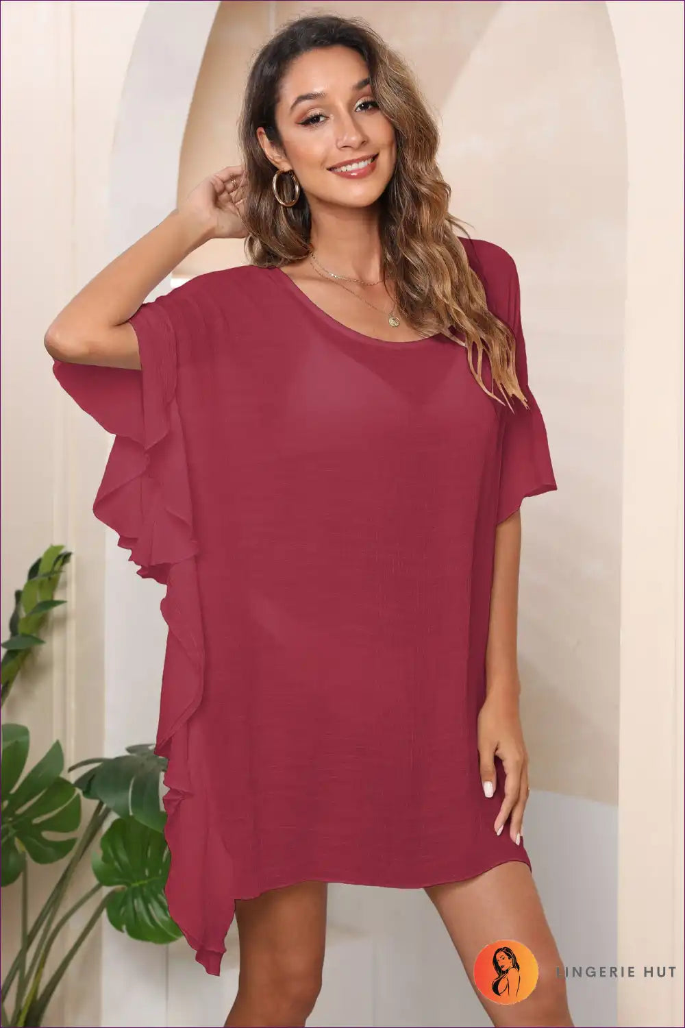 Levoire | Robe froncée sans effort – Style décontracté Une taille Bordeaux