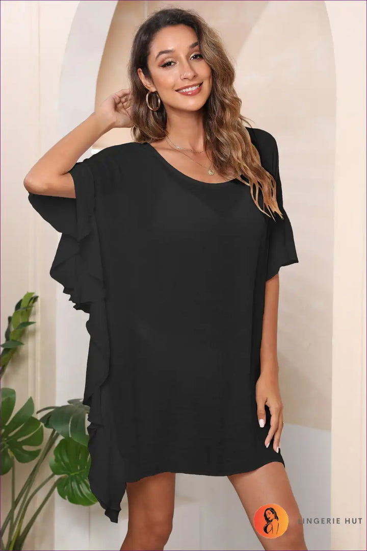 Levoire | Robe froncée sans effort – Style décontracté Une taille Noir