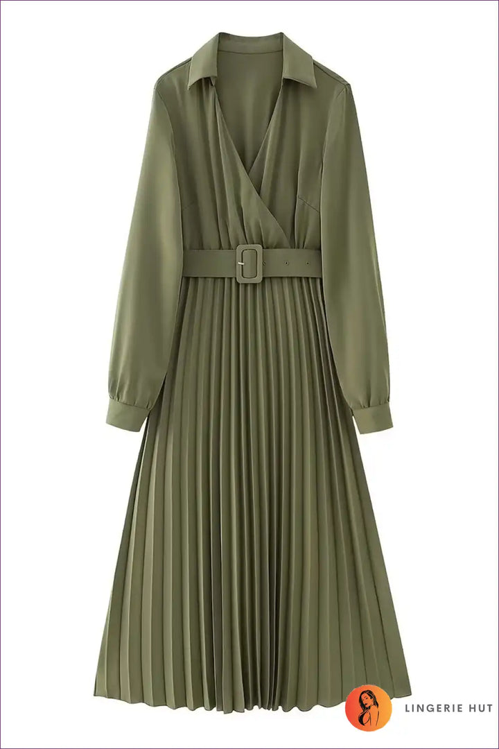 Levoire | Élégante robe plissée avec ceinture design | Style de bureau intemporel Vert