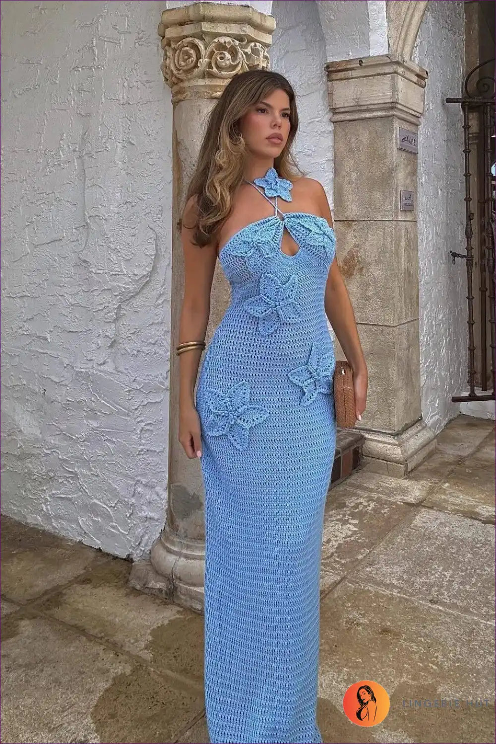 Levoire | Élégante robe maxi en crochet bleue - Boho Chic Bleu