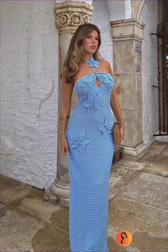 Levoire | Élégante robe maxi en crochet bleue - Boho Chic