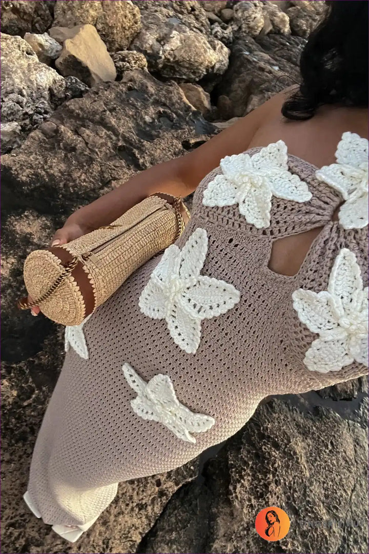 Levoire | Élégante robe maxi en crochet bleue - Boho Chic Khaki