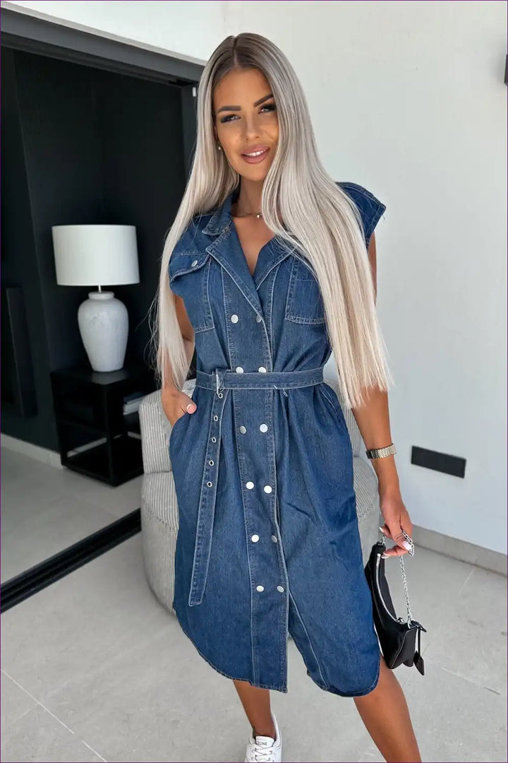 Levoire | Robe en denim élégante avec col - Style d'été Bleu marine