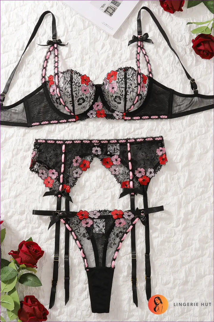 Levoire | Ensemble de culottes élégant à motifs floraux avec une taille haute - Provocateur & Exigeant Noir Rose pâle