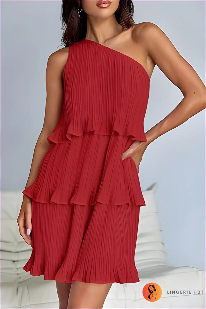 Levoire | Élégant Robe Ridé à Une Épaule - Élégance Estivale Rot
