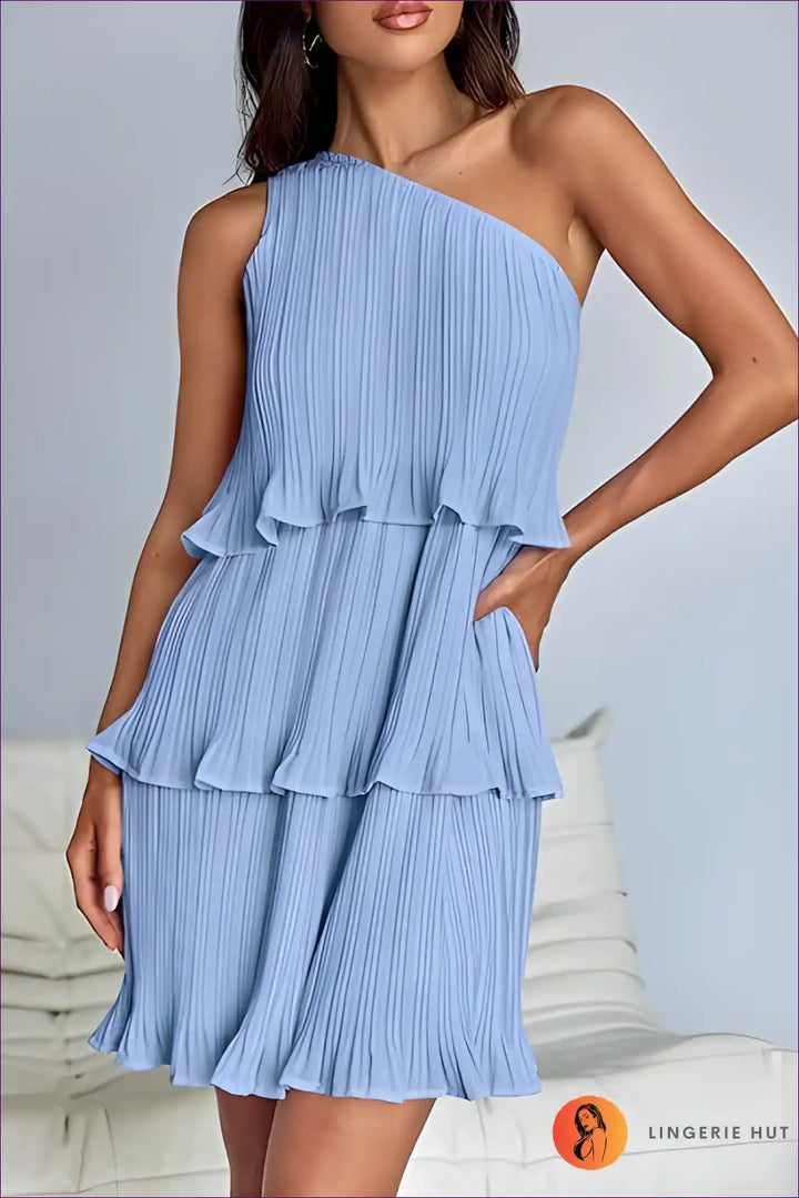 Levoire | Élégant Robe Ridé à Une Épaule - Élégance Estivale Bleu