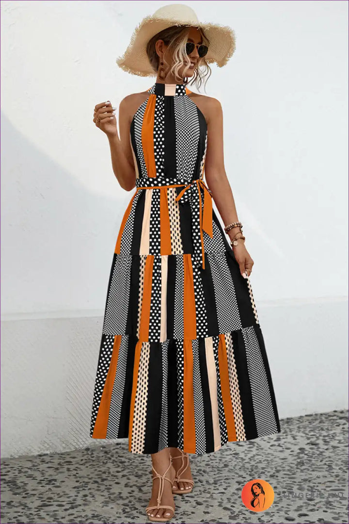 Levoire | Robe maxi à pois élégante avec ceinture - Éclat quotidien Noir