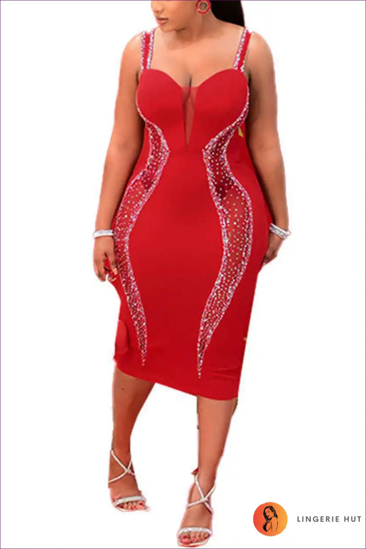Levoire | Robe bodycon élégante en strass – Glamour d'été Rot