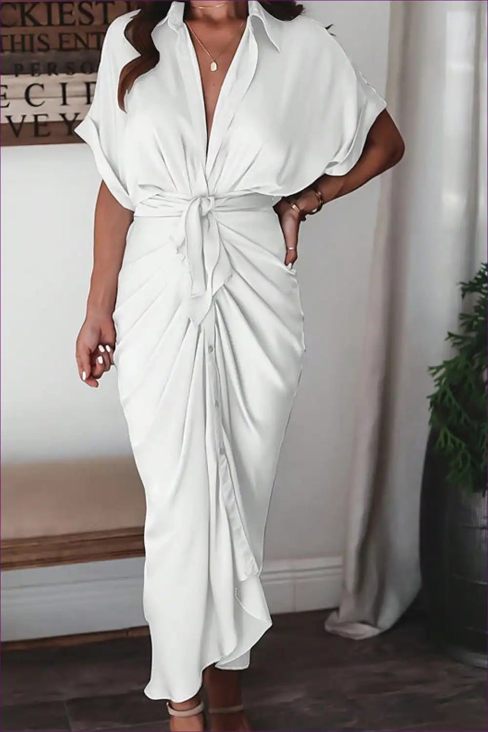 Levoire | Robe midi drapée blanche élégante - Élégance moderne Blanc