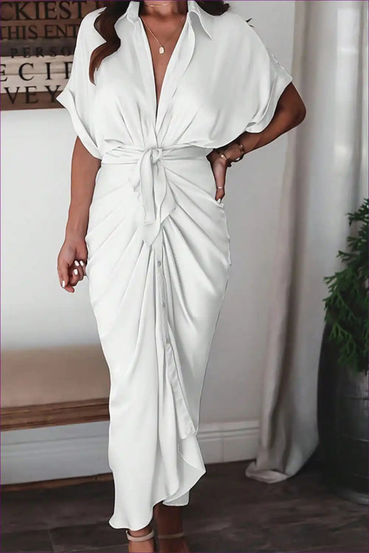 Levoire | Robe midi drapée blanche élégante - Élégance moderne Blanc