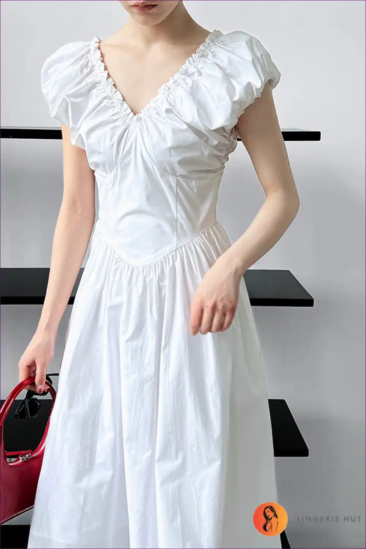 Levoire | Élégante robe midi à volants blancs - Charme intemporel Blanc