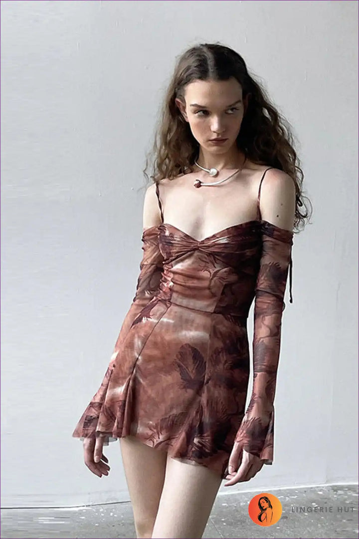 Levoire | Lumoava robe minime à motif de feuilles - Style bohème romantique