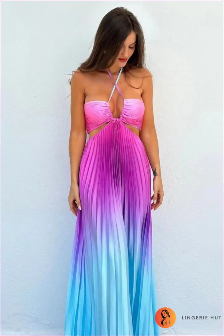 Levoire | Robe maxi dégradée Eteerinen – Élégance fluide en couleurs Lila Bleu