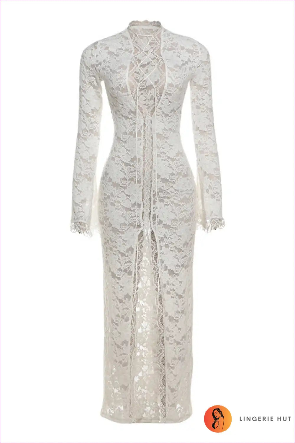 Levoire | Robe maxi à décolleté profond en dentelle extérieure - Morsiusloisto défini Blanc