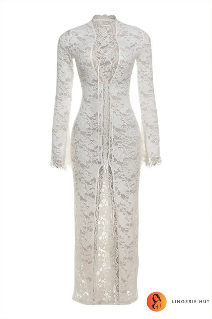 Levoire | Robe maxi à décolleté profond en dentelle extérieure - Morsiusloisto défini Blanc
