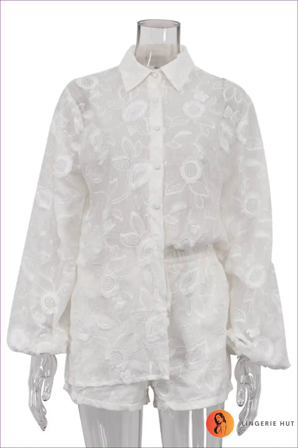 Levoire | Ensemble de chemise en dentelle extérieure & shorts - Luxe élégant Blanc