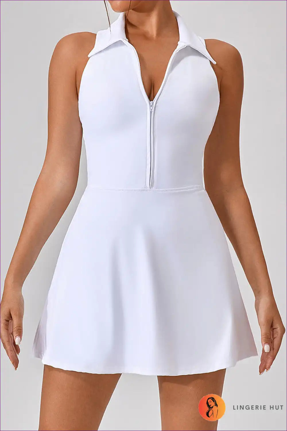 Levoire | Flirty Chic Zip-Fron Mini Robe - Bubblegum Pink Delight Blanc