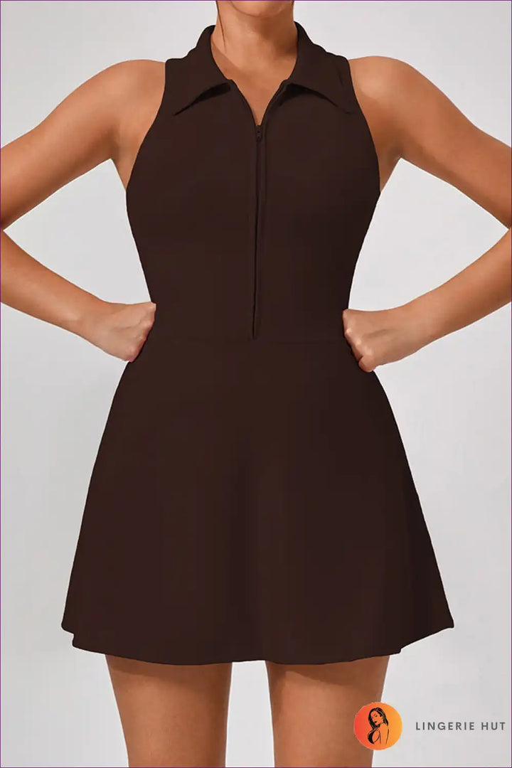 Levoire | Flirty Chic Zip-Fron Mini Robe - Bubblegum Pink Delight Marron foncé