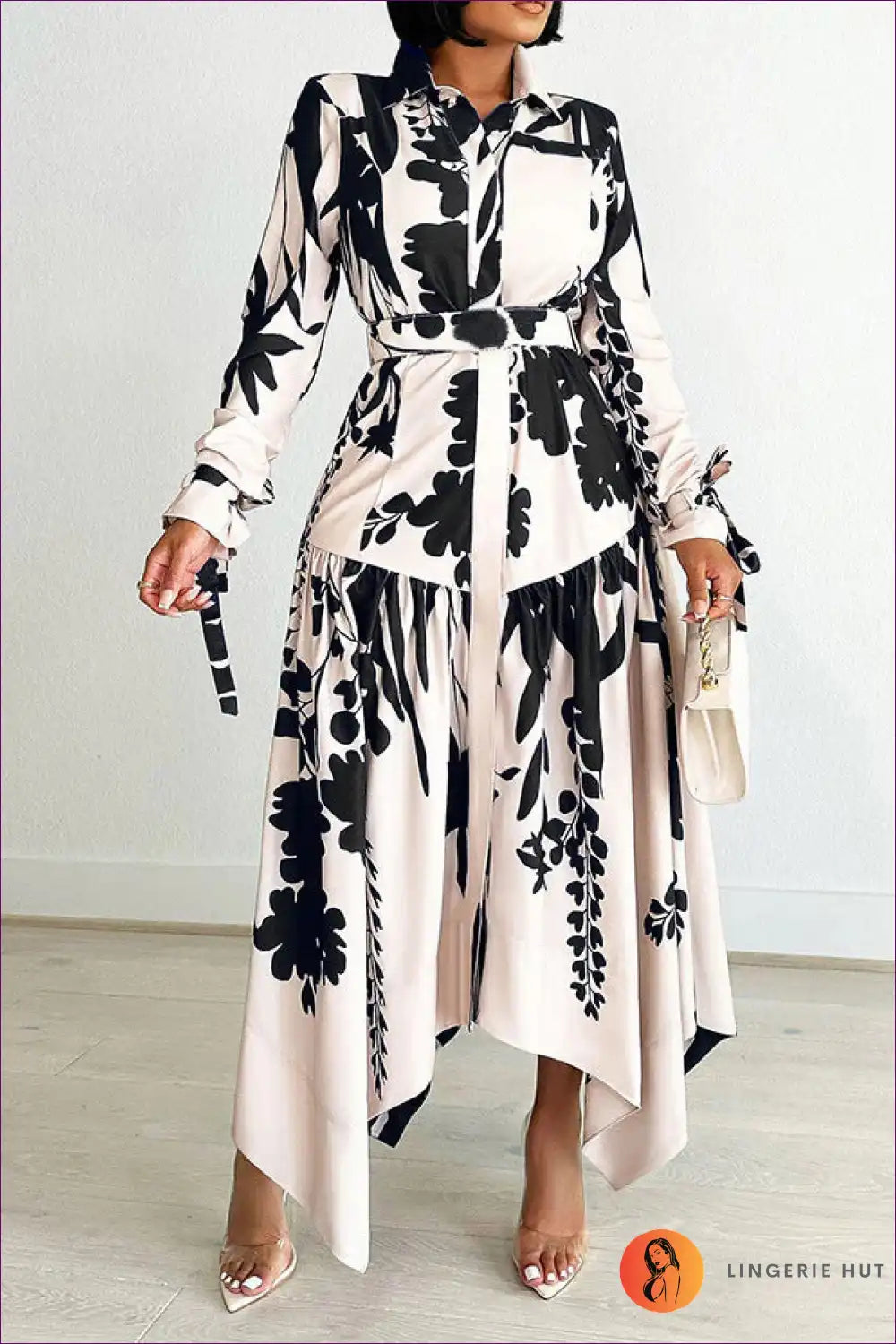 Levoire | Robe maxi asymétrique à imprimé floral – Style d'été Noir