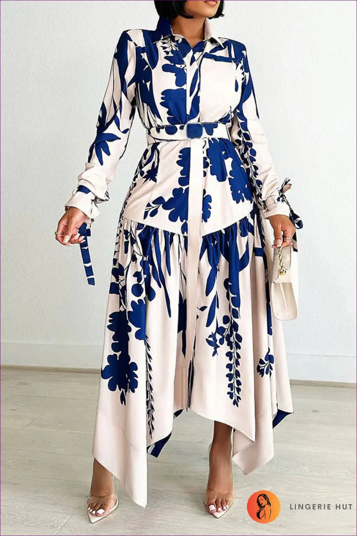 Levoire | Robe maxi asymétrique à imprimé floral – Style d'été Bleu