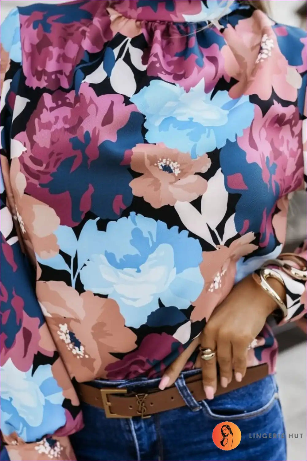 Levoire | Chemise à col montant Floral Harmony – Élégance vivante