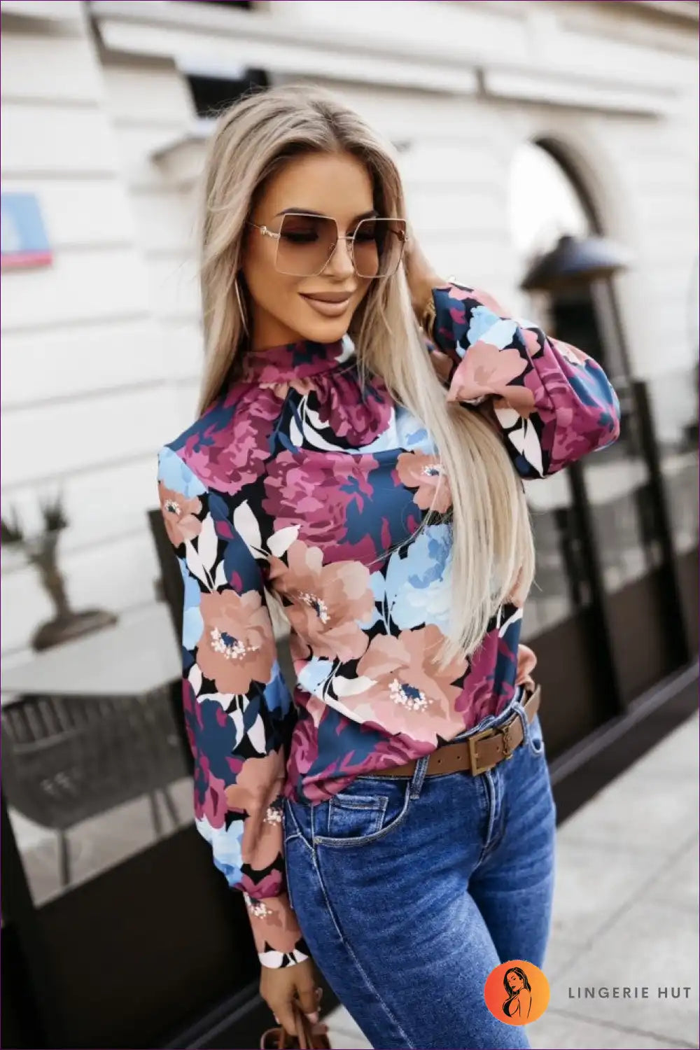 Levoire | Chemise à col montant Floral Harmony – Élégance vivante Moni
