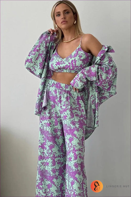 Levoire | Imprimé Fleuri Ensemble de Loungewear Trois Pièces - Vivant & Confortable