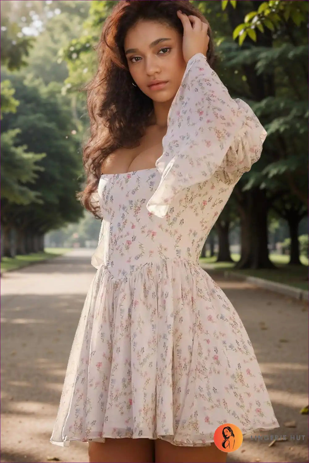 Levoire | Robe Mini à Manches Bouffantes Flower - Élégance Romantique