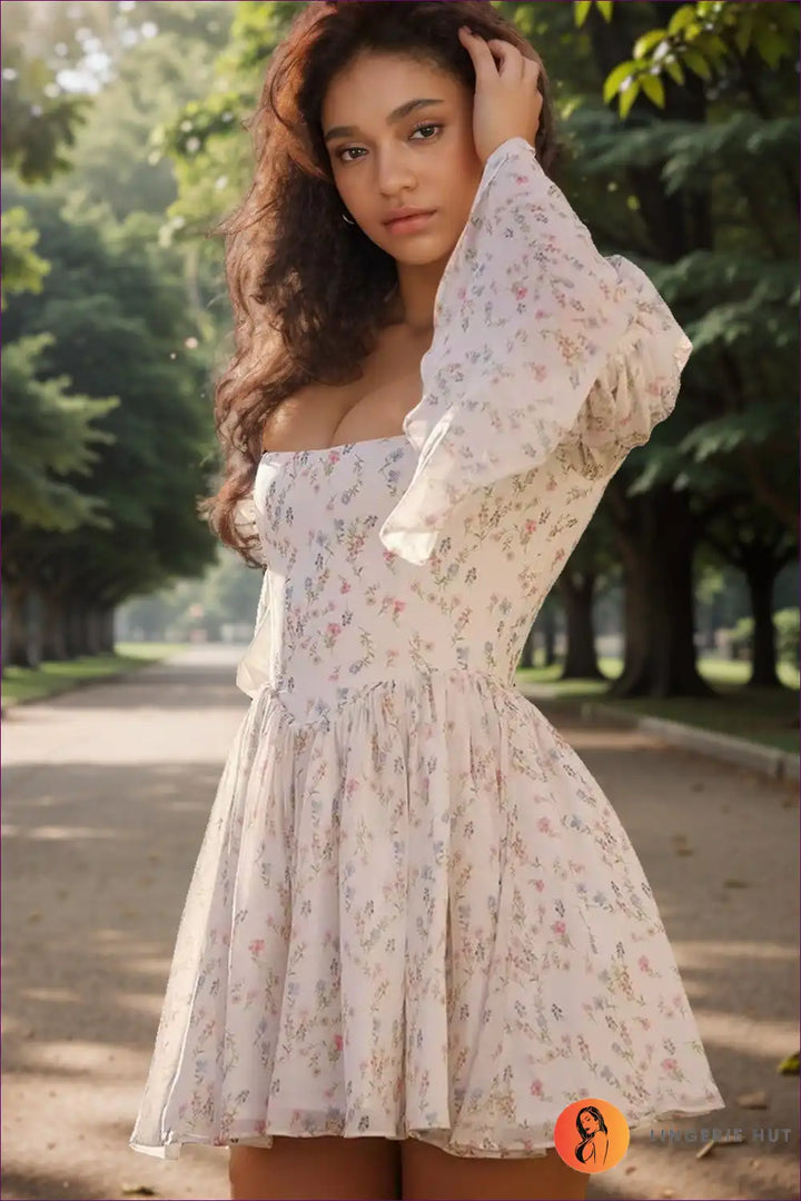 Levoire | Robe Mini à Manches Bouffantes Flower - Élégance Romantique